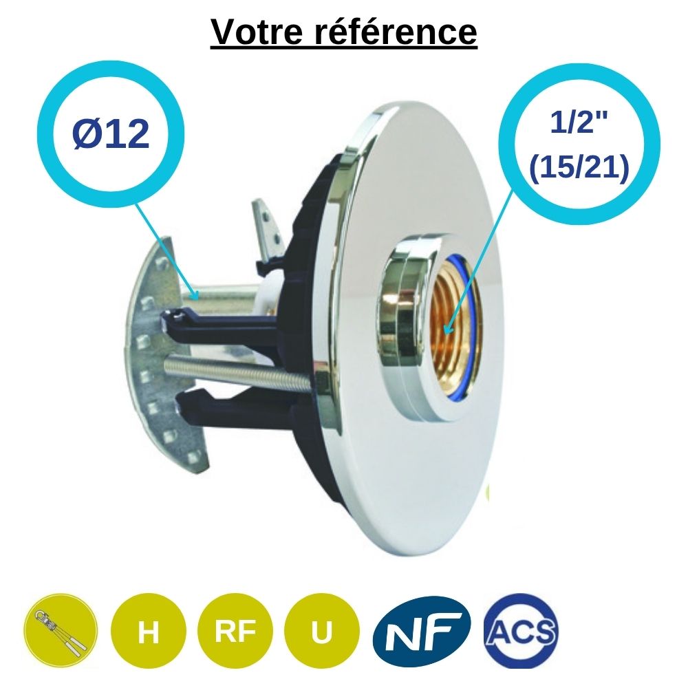 Sortie de cloison simple Fixoplac droit PER à sertir Ø12 - femelle 1/2'' (15/21) pour machine à laver - Somatherm