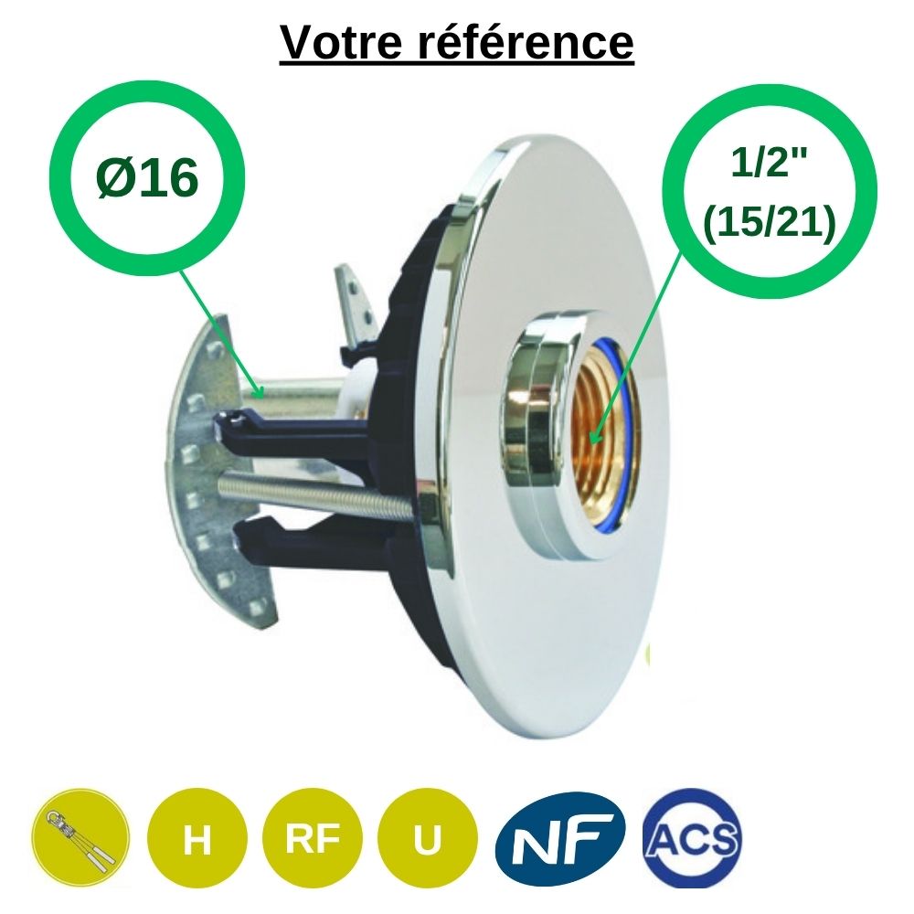 Sortie de cloison simple Fixoplac droit PER à sertir Ø16 - femelle 1/2'' (15/21) pour machine à laver - Somatherm
