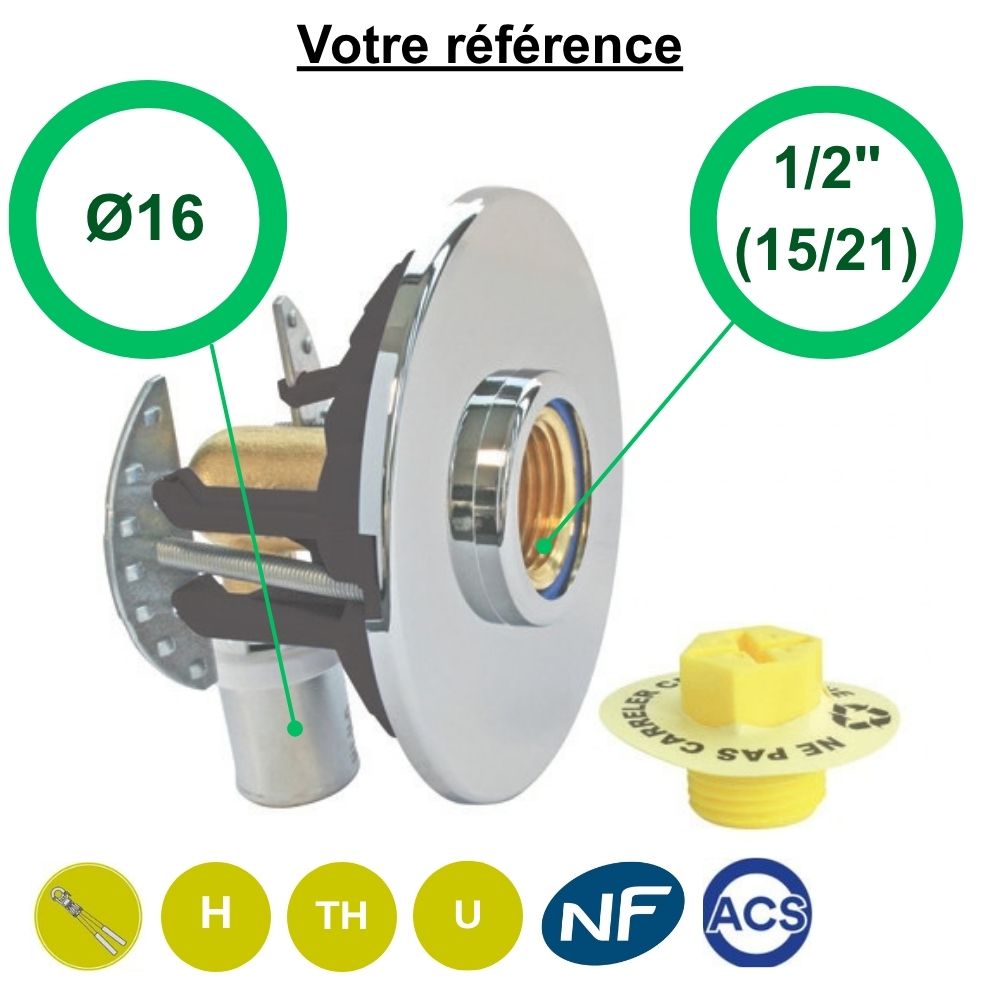 Sortie de cloison simple Fixoplac coudé multicouche à sertir Ø16 - femelle 1/2'' (15/21) pour machine à laver - Somatherm