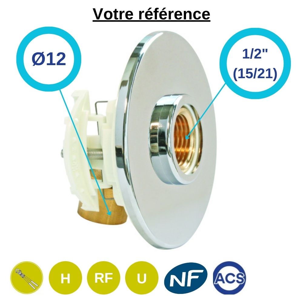 Sortie de cloison simple Fixoplac coudé PER à glissement Ø12 - femelle 1/2'' (15/21) plaque alvéolaire pour machine à laver - Somatherm
