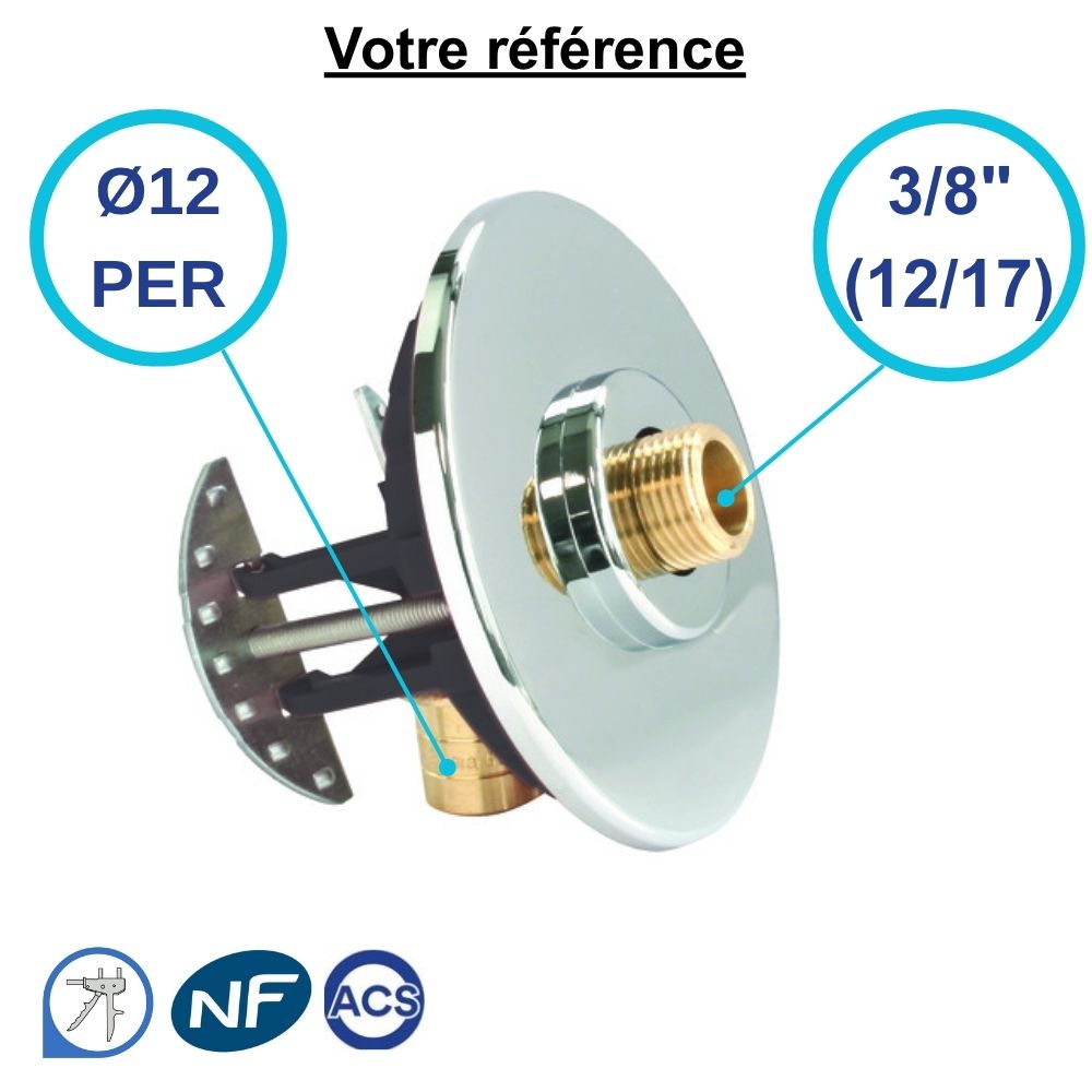 Sortie de cloison simple Fixoplac coudé PER à glissement Ø12 - mâle 3/8'' (12/17) pour WC - Somatherm