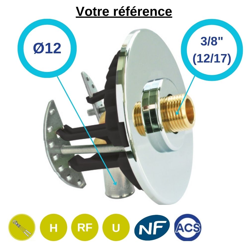 Sortie de cloison simple Fixoplac coudé PER à sertir Ø12 - mâle 3/8'' (12/17) pour WC - Somatherm