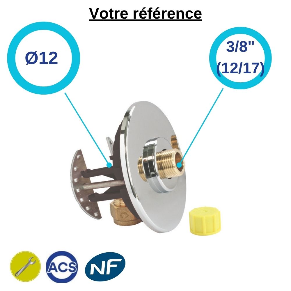 Sortie de cloison simple Fixoplac coudé PER à compression Ø12 - mâle 3/8'' (12/17) pour WC - Somatherm