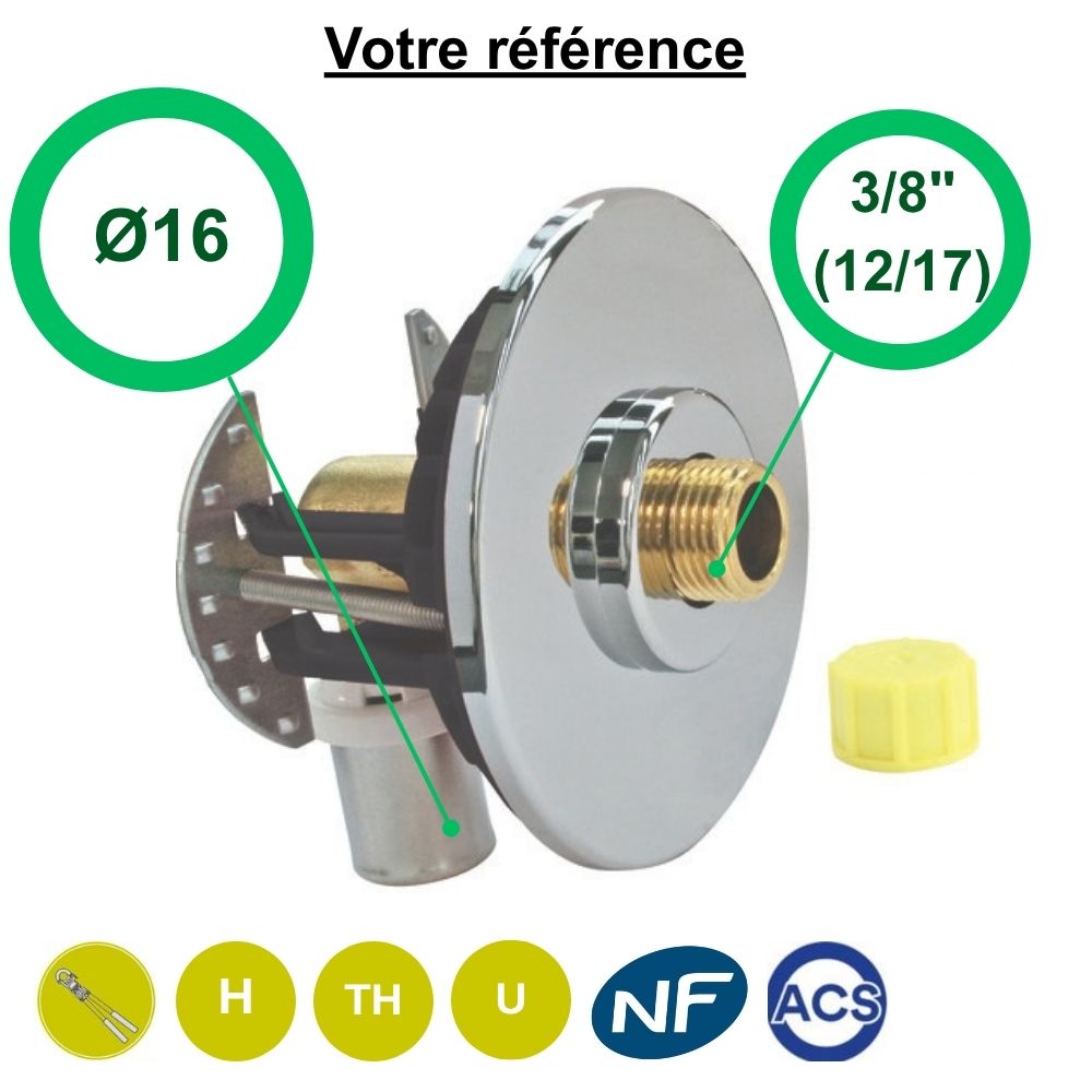 Sortie de cloison simple Fixoplac coudé multicouche à sertir Ø16 - mâle 3/8'' (12/17) pour WC - Somatherm