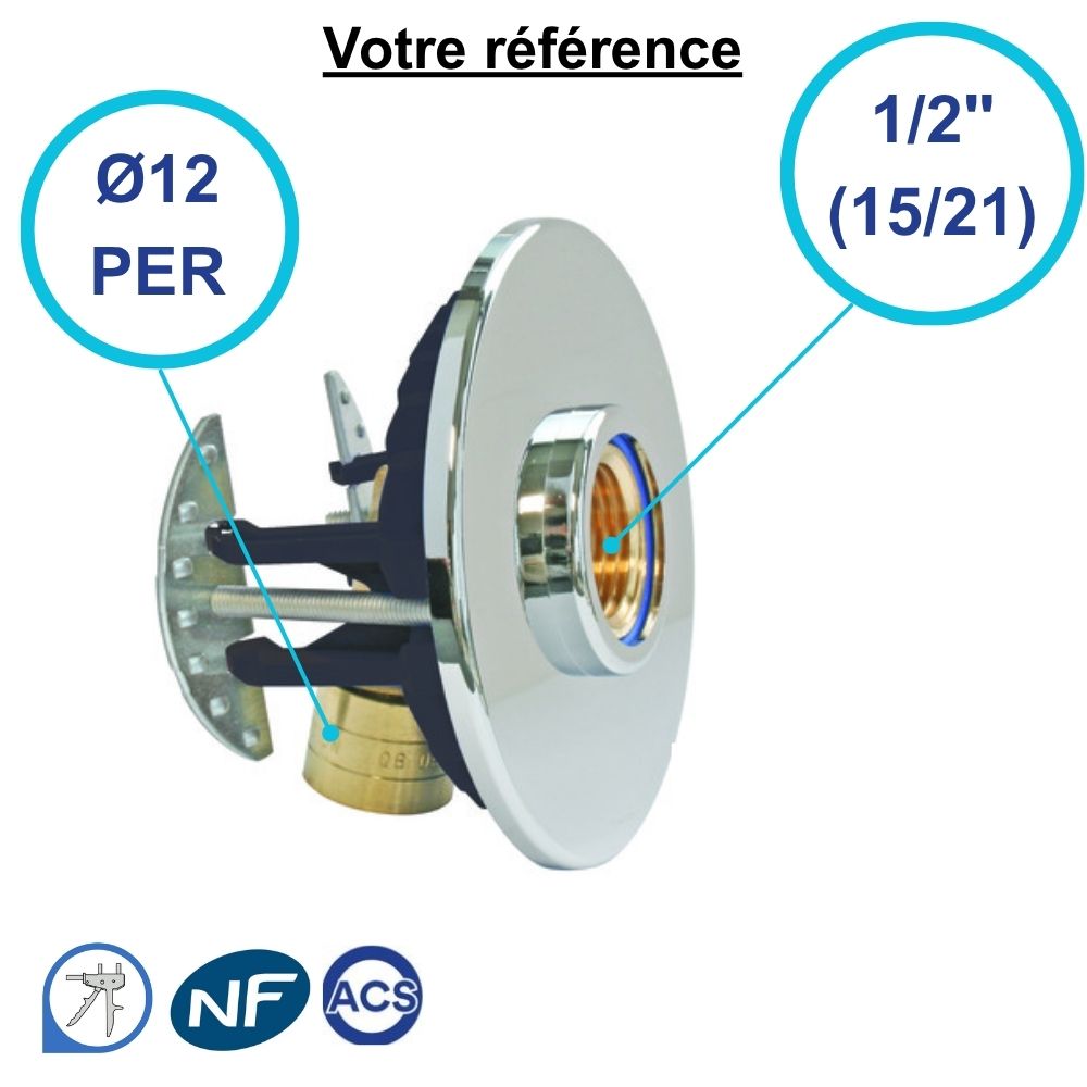 Sortie de cloison simple Fixoplac coudé PER à glissement Ø12 - femelle 1/2'' (15/21) pour ciel de douche - Somatherm