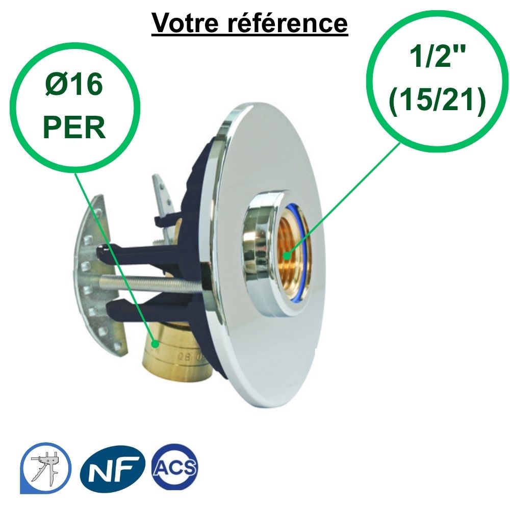 Sortie de cloison simple Fixoplac coudé PER à glissement Ø16 - femelle 1/2'' (15/21) pour ciel de douche - Somatherm