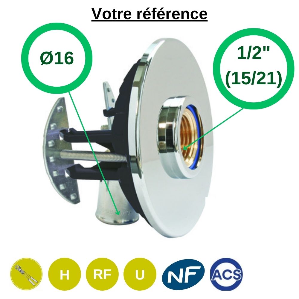 Sortie de cloison simple Fixoplac coudé PER à sertir Ø16 - femelle 1/2'' (15/21) pour ciel de douche - Somatherm