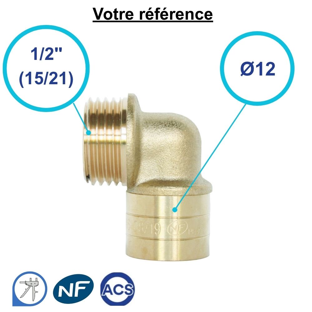 Coude mâle à glissement PER Ø12 - mâle 1/2'' (15/21) - Somatherm