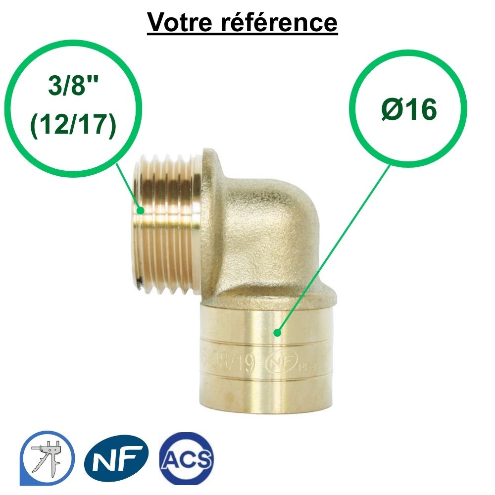 Coude mâle à glissement PER Ø16 - mâle 3/8'' (12/17) - Somatherm