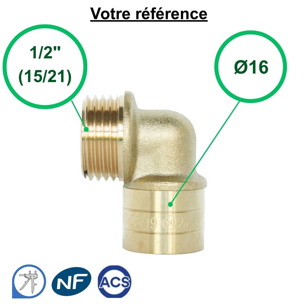 Coude mâle à glissement PER Ø16 - mâle 1/2'' (15/21) - Somatherm