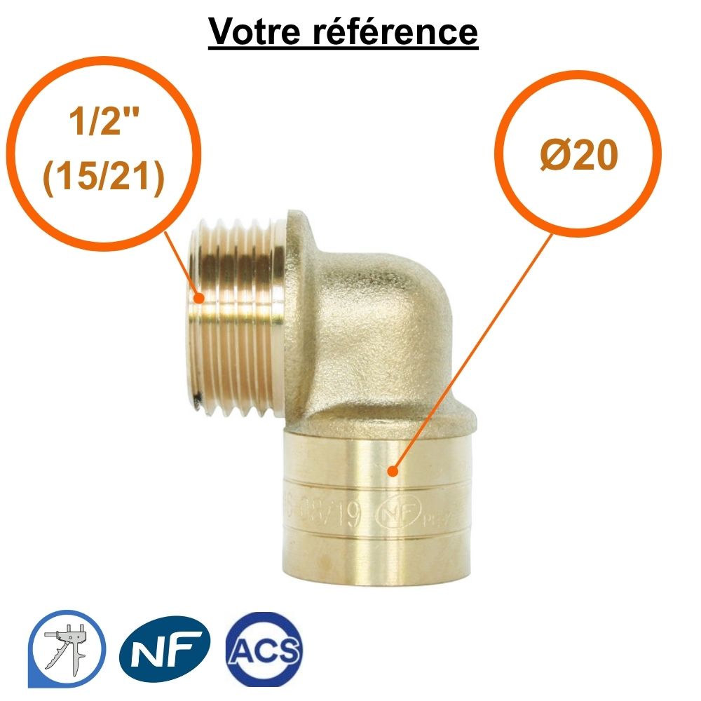 Coude mâle à glissement PER Ø20 - mâle 1/2'' (15/21) - Somatherm
