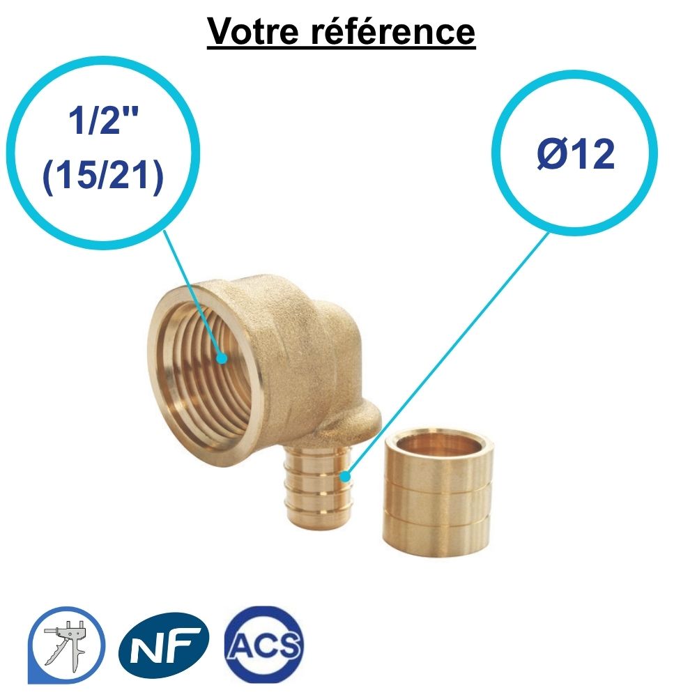 Coude femelle à glissement PER Ø12 - femelle 1/2'' (15/21) - Somatherm