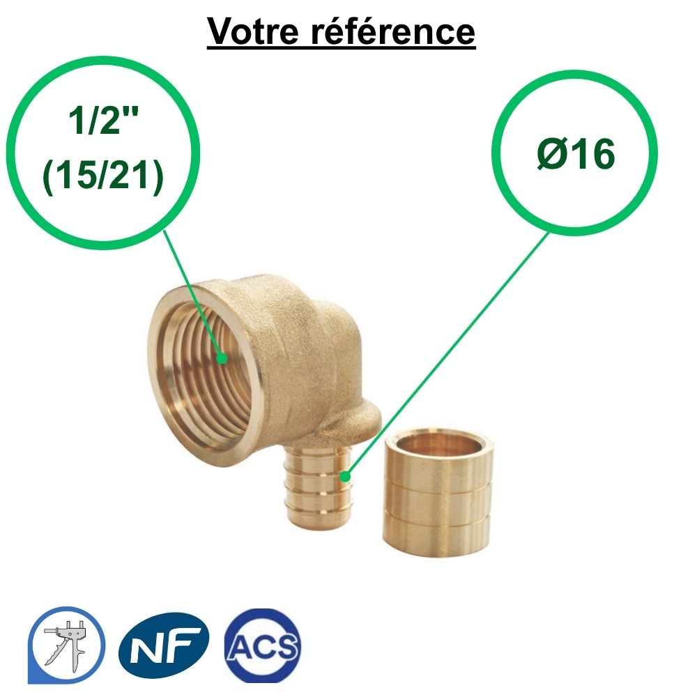 Coude femelle à glissement PER Ø16 - femelle 1/2'' (15/21) - Somatherm