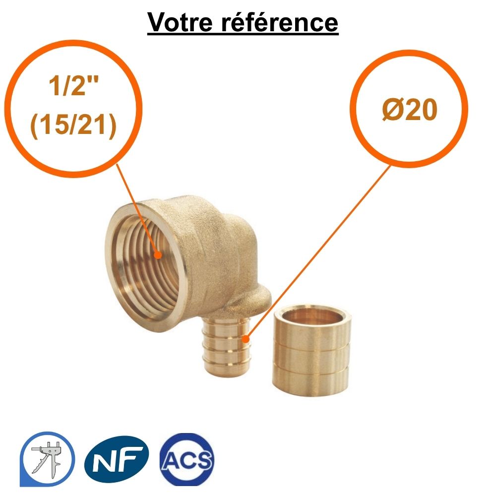 Coude femelle à glissement PER Ø20 - femelle 1/2'' (15/21) - Somatherm