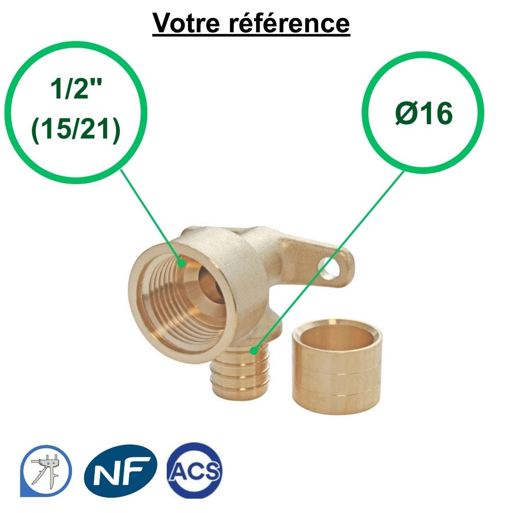 Coude applique PER à glissement Ø16 - femelle 1/2'' (15/21) - Somatherm
