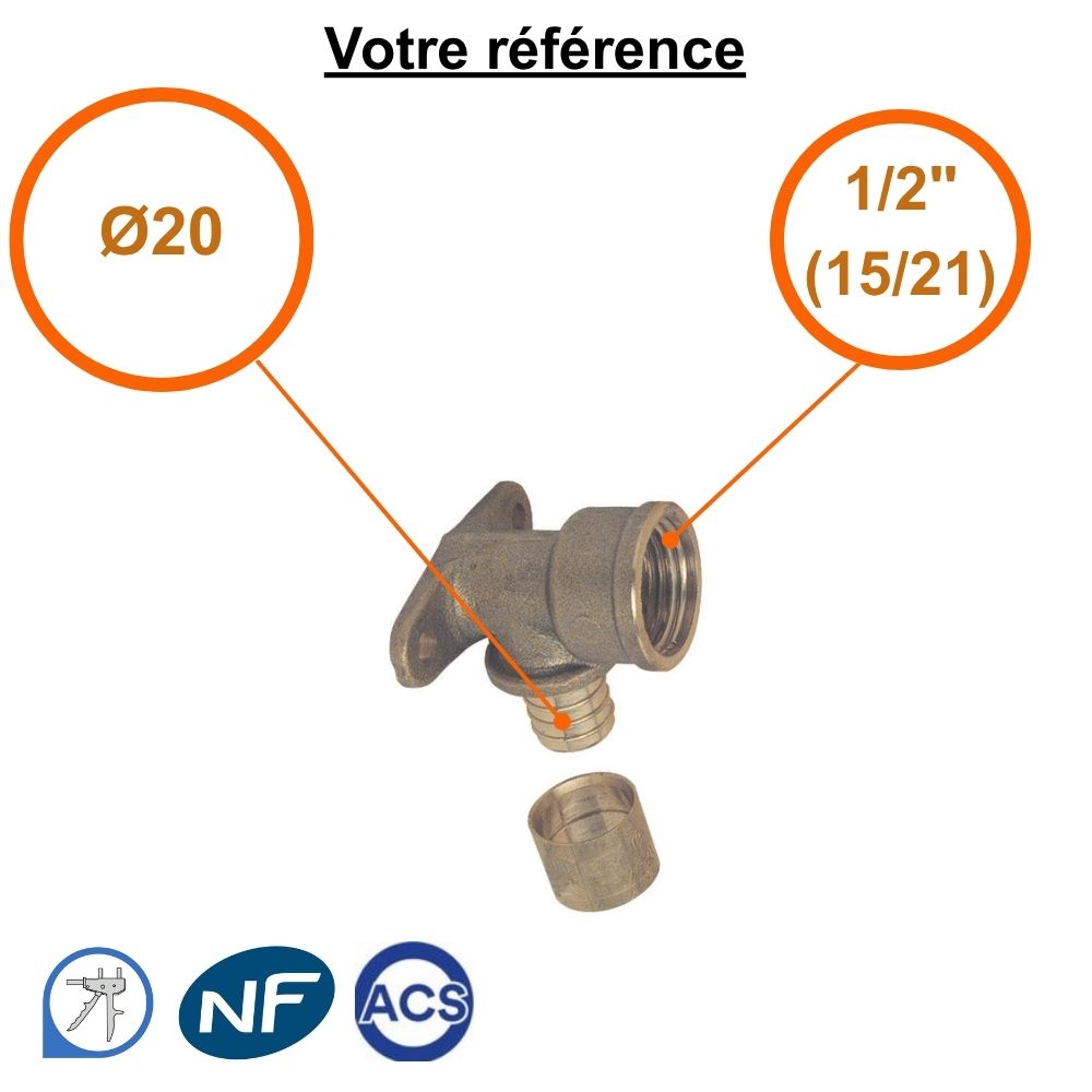Coude applique PER à glissement Ø20 - femelle 1/2'' (15/21) - Somatherm