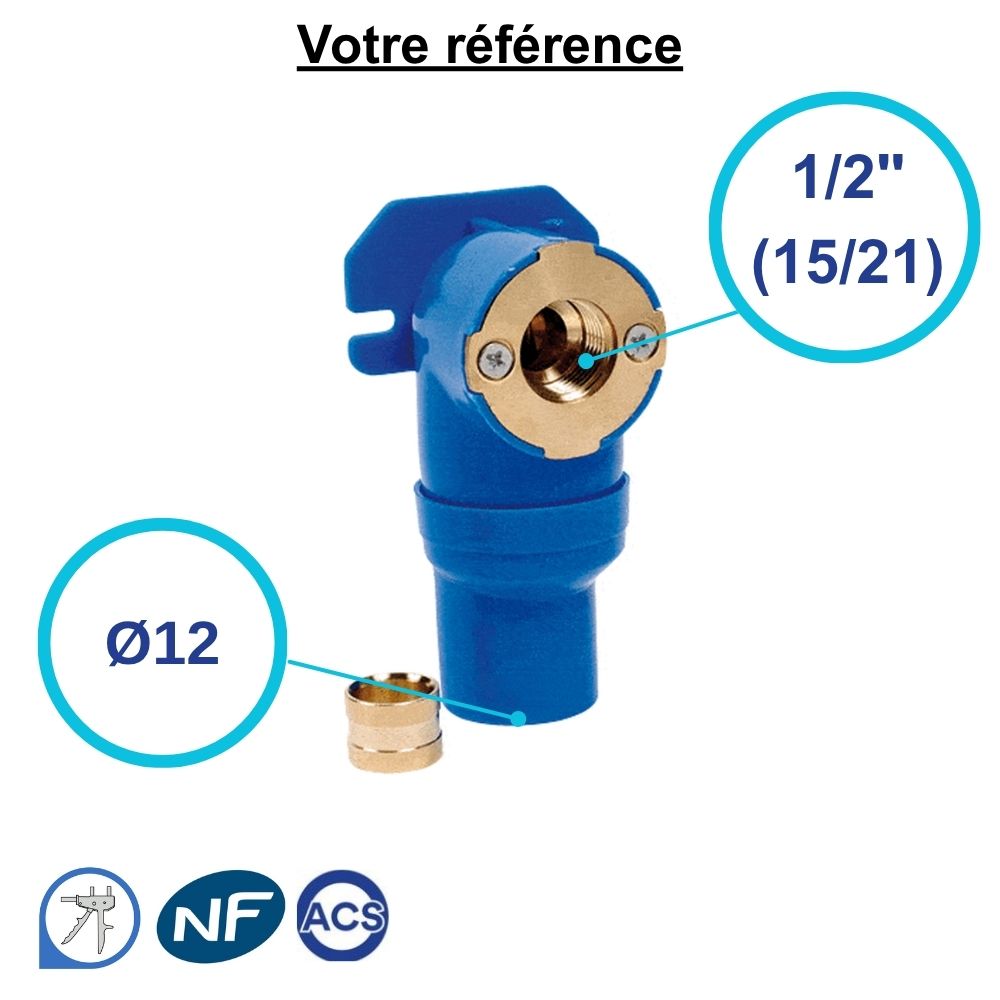 Coude cloison PER à glissement Ø12 - femelle 1/2'' (15/21)