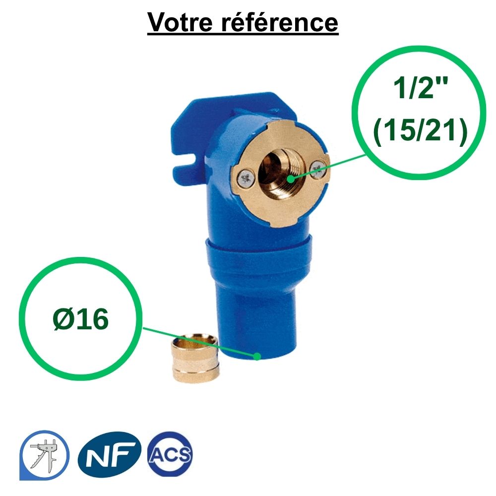 Coude cloison PER à glissement Ø16 - femelle 1/2'' (15/21)