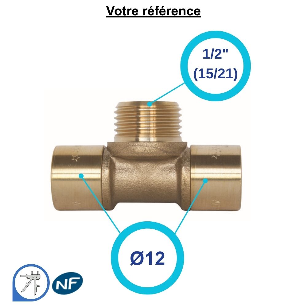 Té PER à glissement Ø12 et centre mâle 1/2'' (15/21) - Somatherm