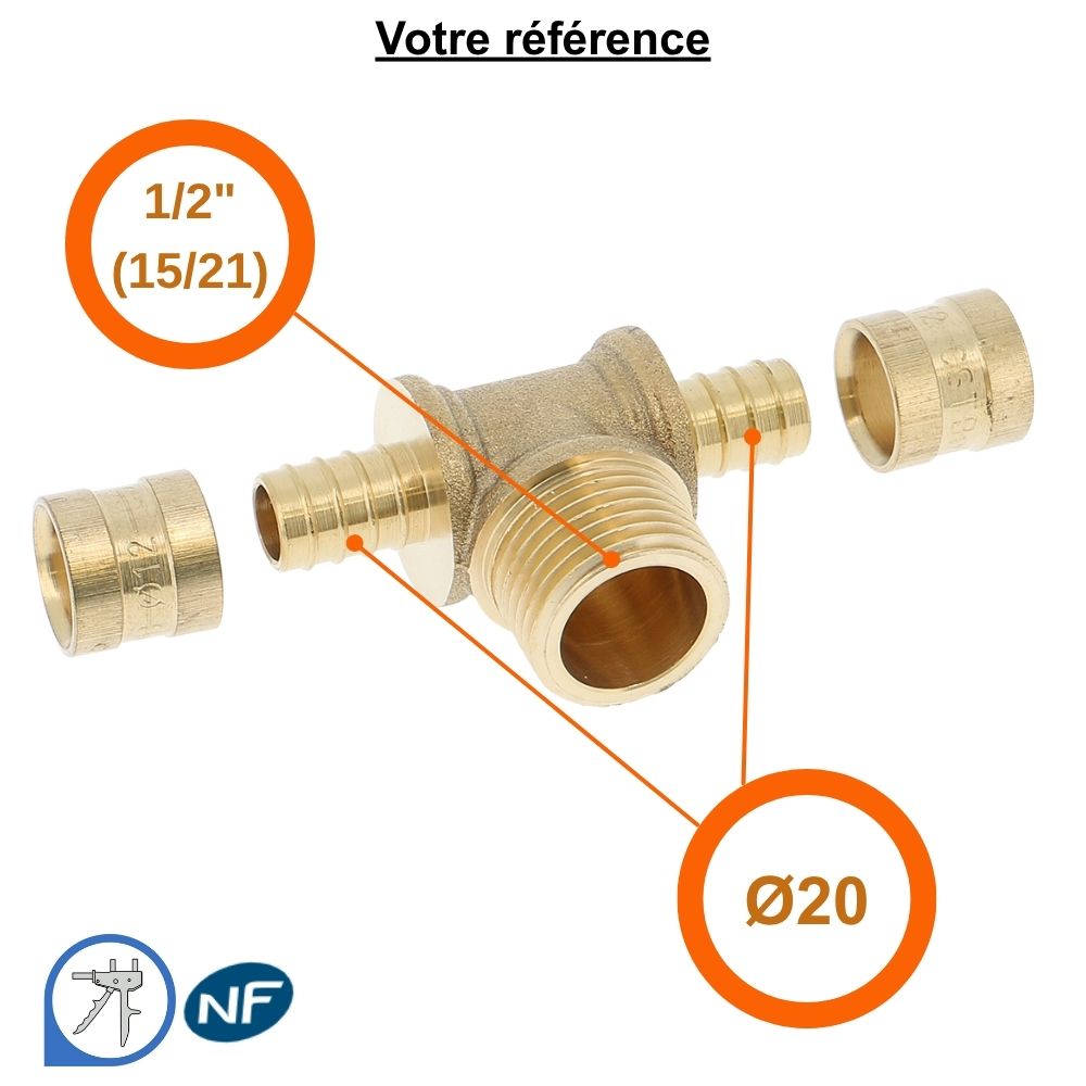 Té PER à glissement Ø20 et centre mâle 1/2'' (15/21) - Somatherm