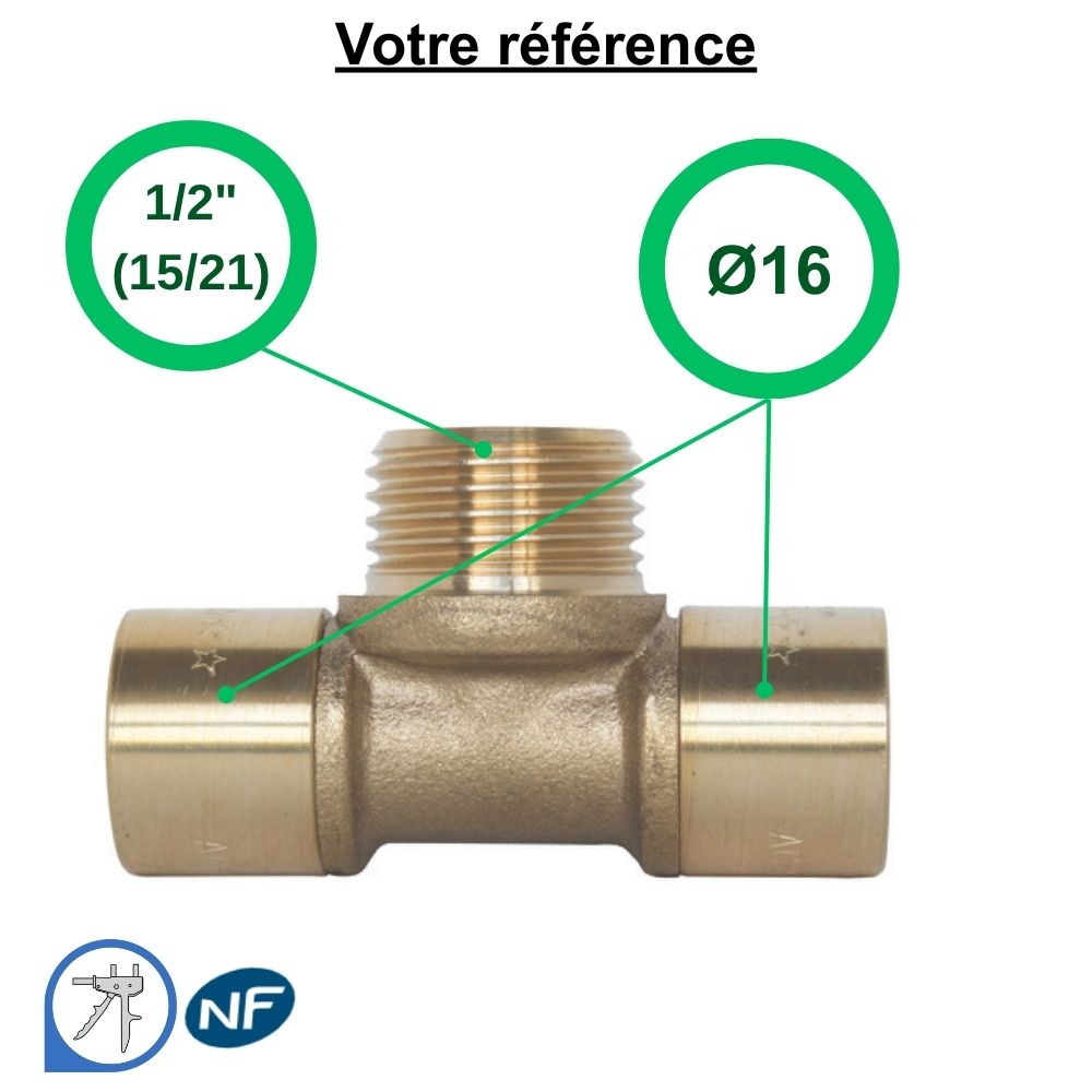 Té PER à glissement Ø16 et centre mâle 1/2'' (15/21) - Somatherm