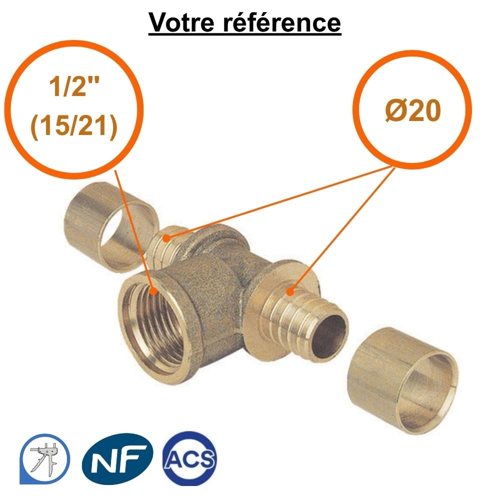 Té PER à glissement Ø20 et centre femelle 1/2'' (15/21) - Somatherm