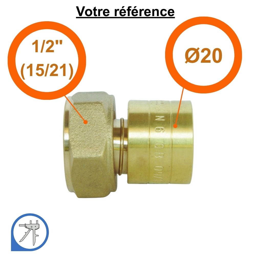 Raccord PER droit à glissement Ø20 - écrou tournant femelle 1/2'' (15/21) - Somatherm