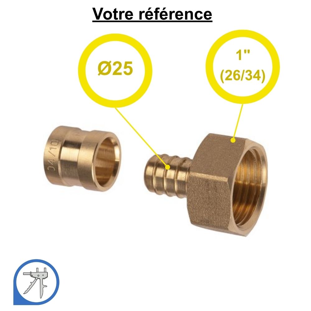 Raccord PER droit à glissement Ø25 - écrou tournant femelle 1'' (26/34) - Somatherm