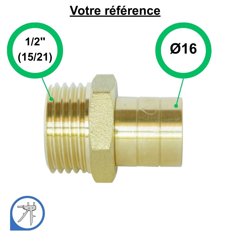 Raccord PER droit à glissement Ø16 - mâle 1/2'' (15/21) - Somatherm