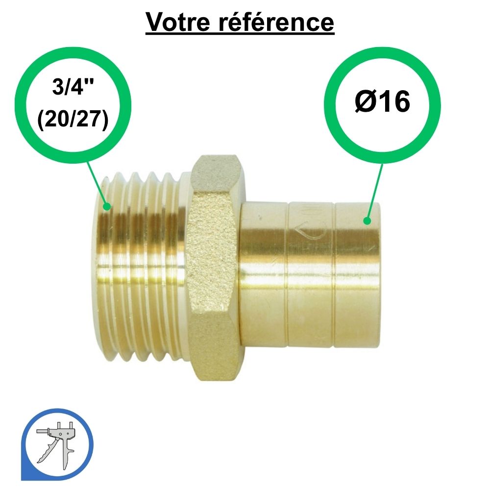 Raccord PER droit à glissement Ø16 - mâle 3/4'' (20/27) - Somatherm
