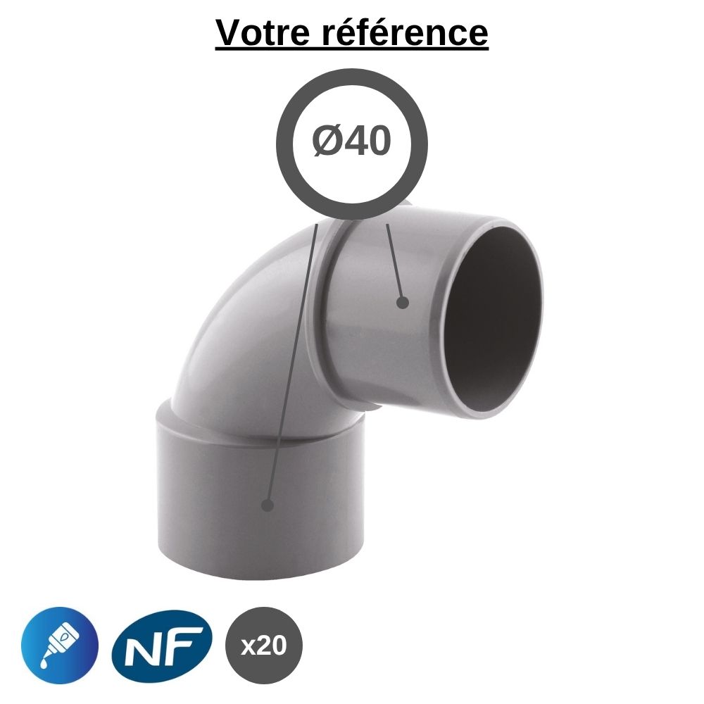 Lot de 20 coudes PVC 87°30 à coller, Ø40 - mâle-femelle, pour évacuation - Girpi