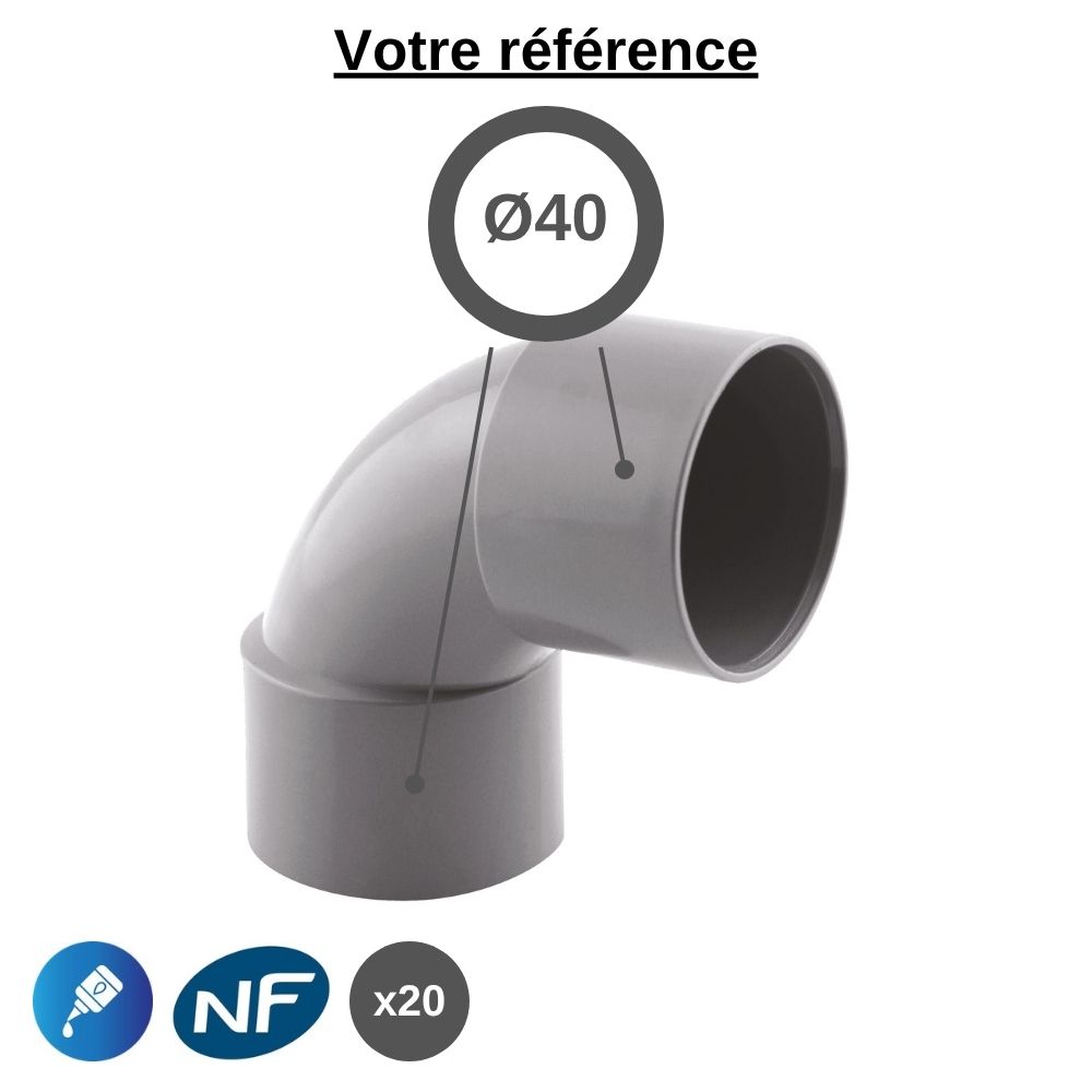 Lot de 20 coudes PVC 87°30 à coller, Ø40 - double femelle, pour évacuation - Girpi