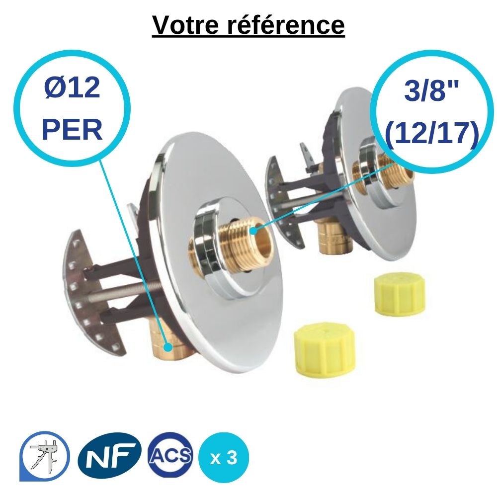 Lot de 3 sorties de cloison double Fixoplac coudé PER à glissement Ø12 - mâle 3/8'' (12/17) pour lavabo-sous évier - Somatherm
