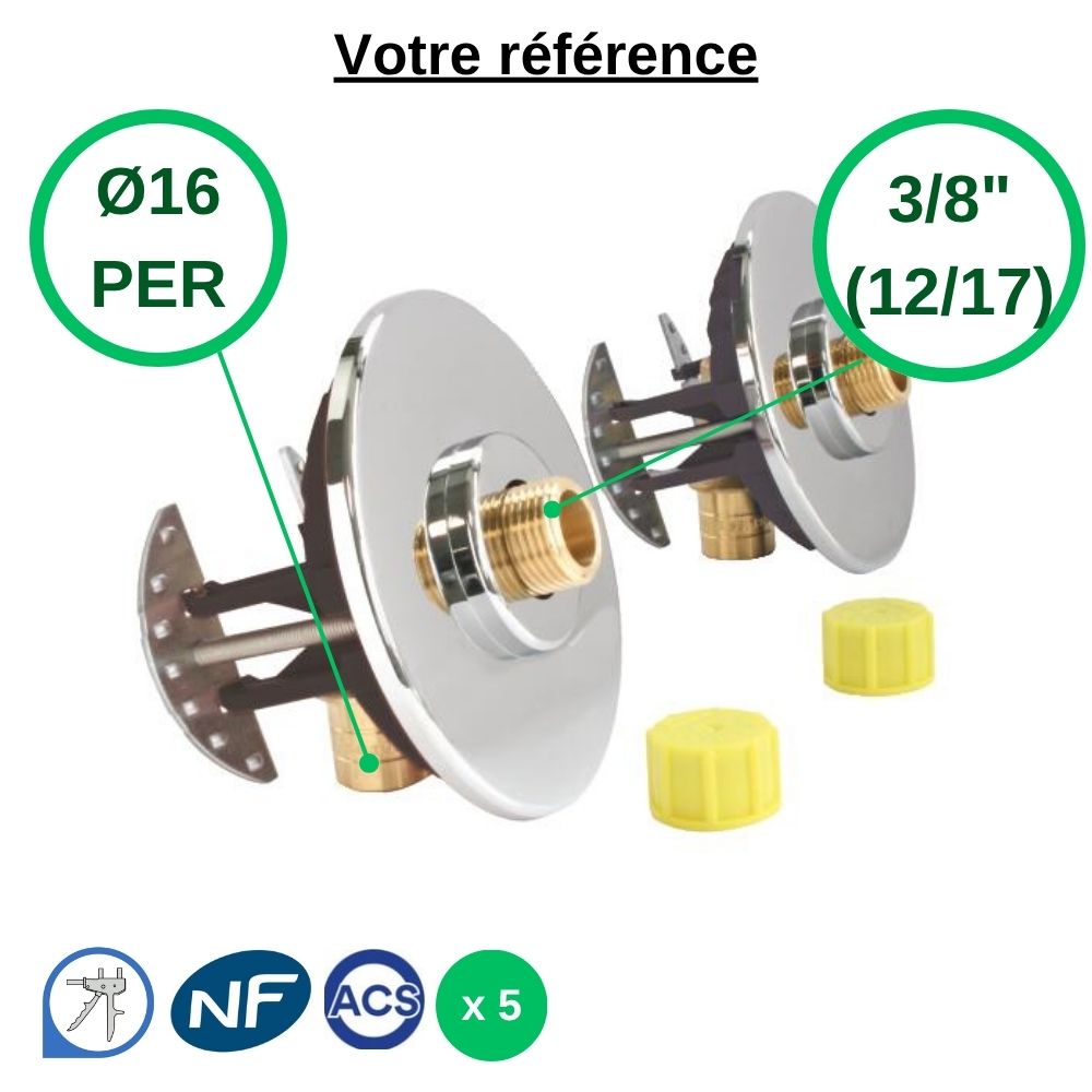 Lot de 5 sorties de cloison double Fixoplac coudé PER à glissement Ø16 - mâle 3/8'' (12/17) pour lavabo-sous évier - Somatherm