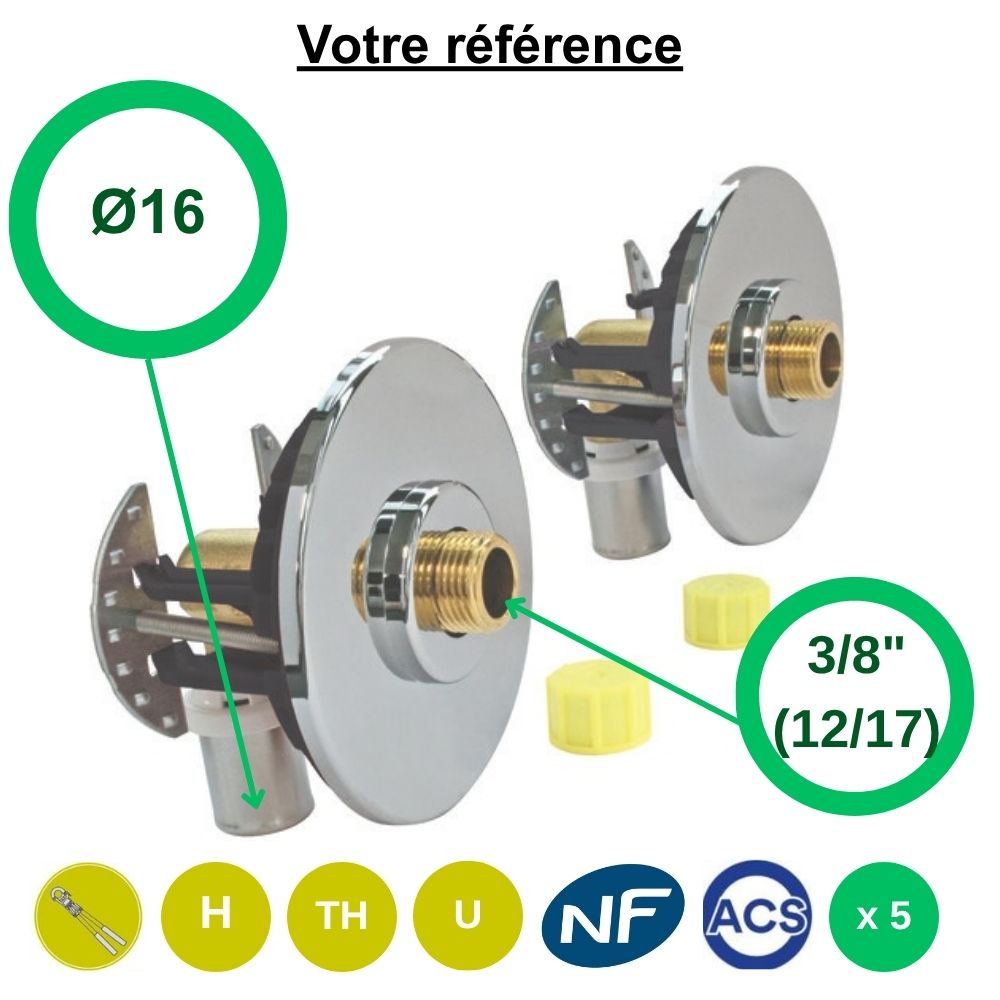 Lot de 5 sorties de cloison double Fixoplac coudé multicouche à sertir Ø16 - mâle 3/8'' (12/17) pour lavabo-sous évier - Somatherm