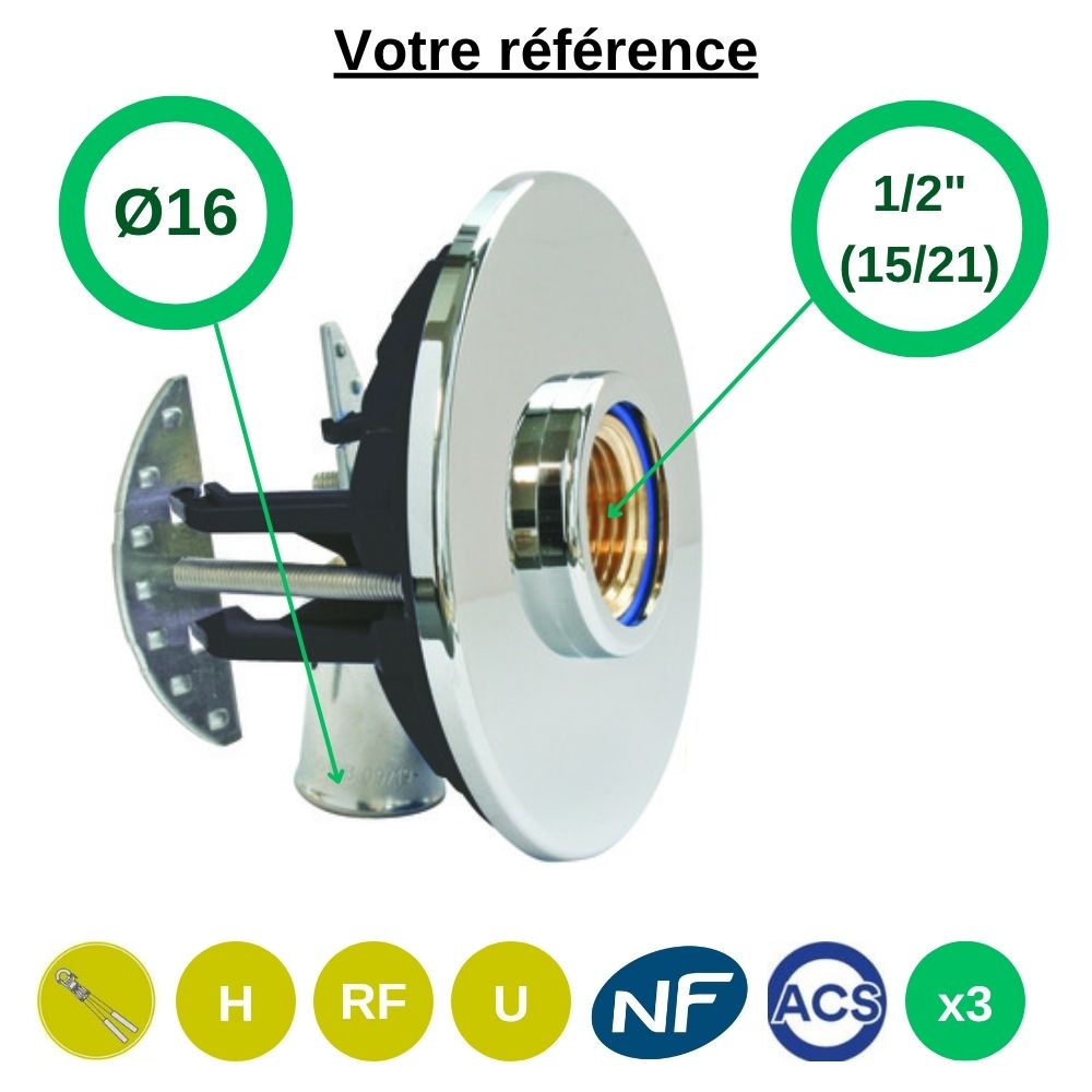Lot de 3 sorties de cloison simple Fixoplac coudé PER à sertir Ø16 - femelle 1/2'' (15/21) pour machine à laver - Somatherm