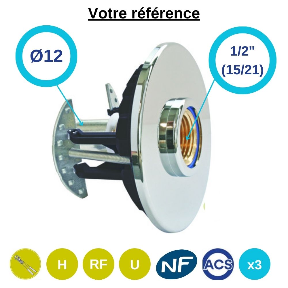 Lot de 3 sorties de cloison simple Fixoplac droit PER à sertir Ø12 - femelle 1/2'' (15/21) pour machine à laver - Somatherm
