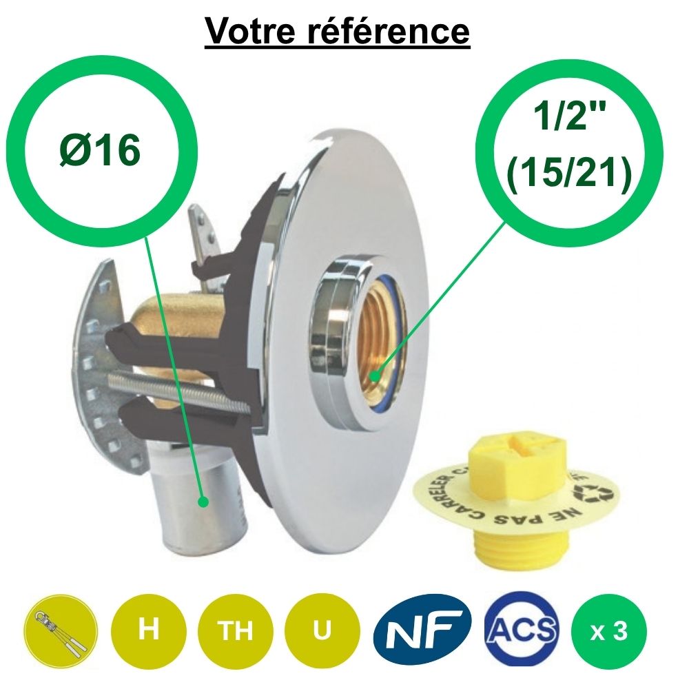 Lot de 3 sorties de cloison simple Fixoplac coudé multicouche à sertir Ø16 - femelle 1/2'' (15/21) pour machine à laver  - Somatherm