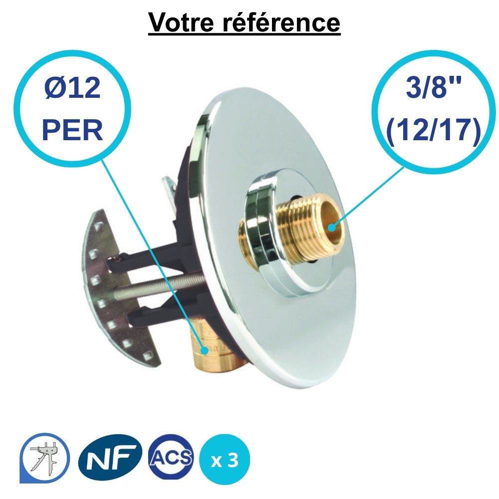 Lot de 3 sorties de cloison simple Fixoplac coudé PER à glissement Ø12 - mâle 3/8'' (12/17) pour WC - Somatherm