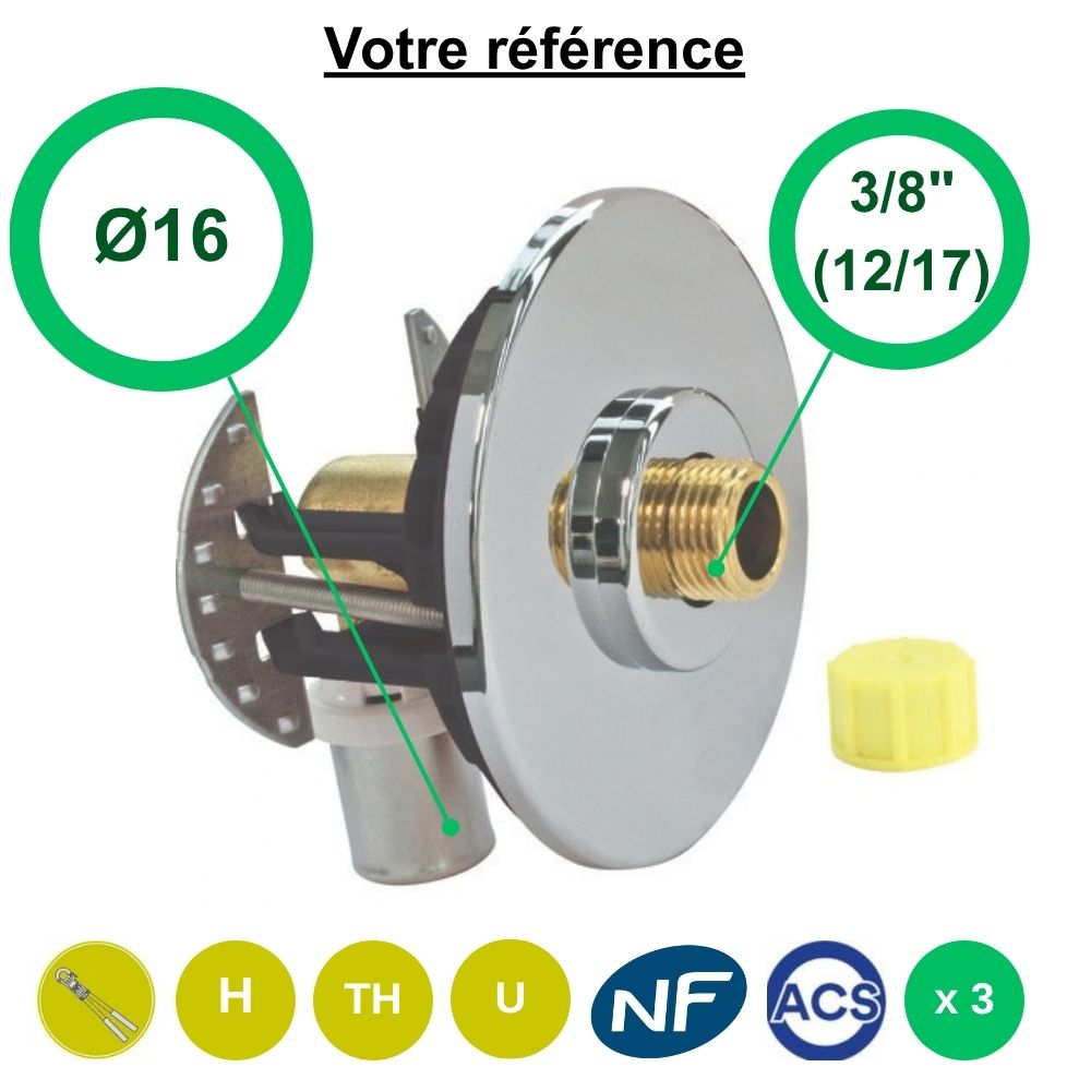 Lot de 3 sorties de cloison simple Fixoplac coudé multicouche à sertir Ø16 - mâle 3/8'' (12/17) pour WC - Somatherm