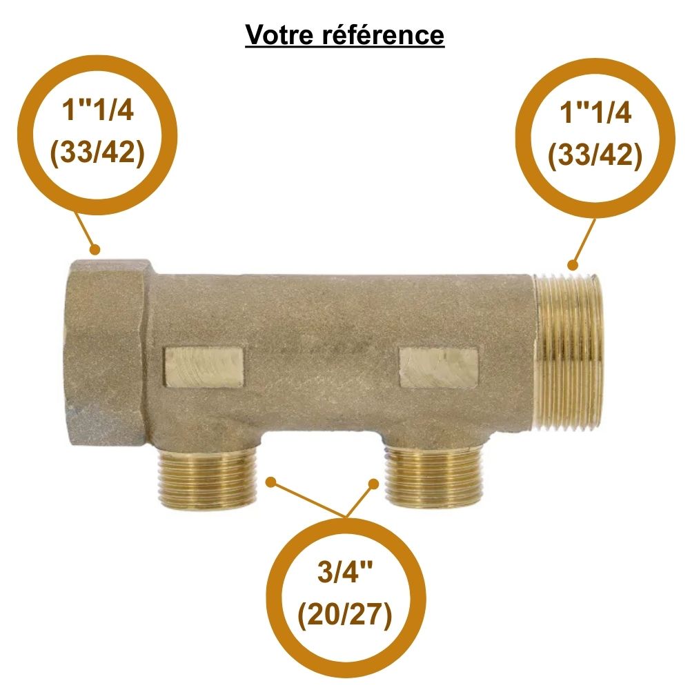Collecteur mâle-femelle 1''1/4 (33/42), 2 départs 3/4'' (20/27), pour sanitaire