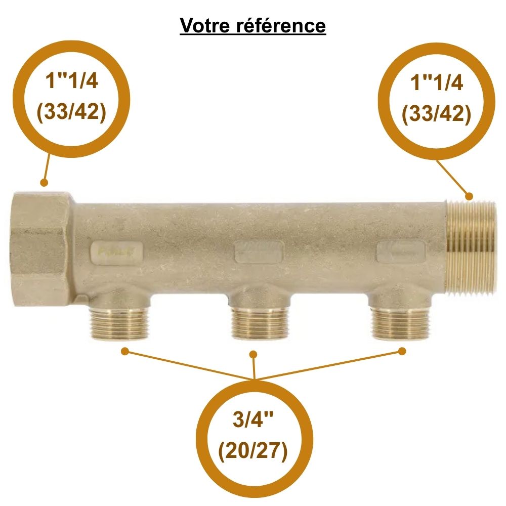 Collecteur mâle-femelle 1''1/4 (33/42), 3 départs 3/4'' (20/27), pour sanitaire