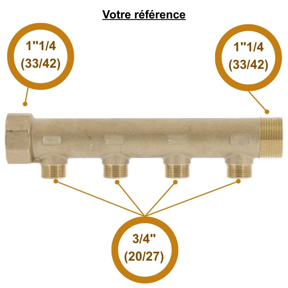 Collecteur mâle-femelle 1''1/4 (33/42), 4 départs 3/4'' (20/27), pour sanitaire
