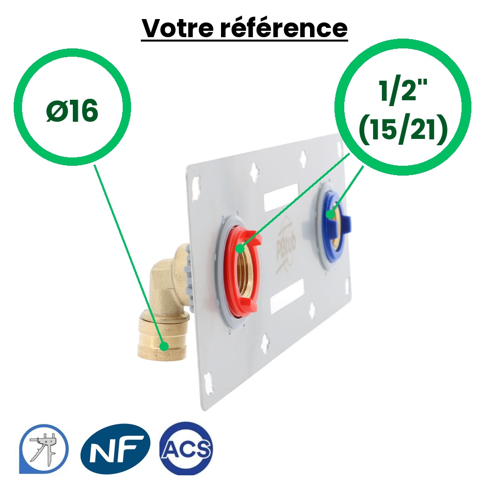 Sortie de cloison double SERTIfix PER à glissement Ø16 - femelle 1/2'' (15/21)