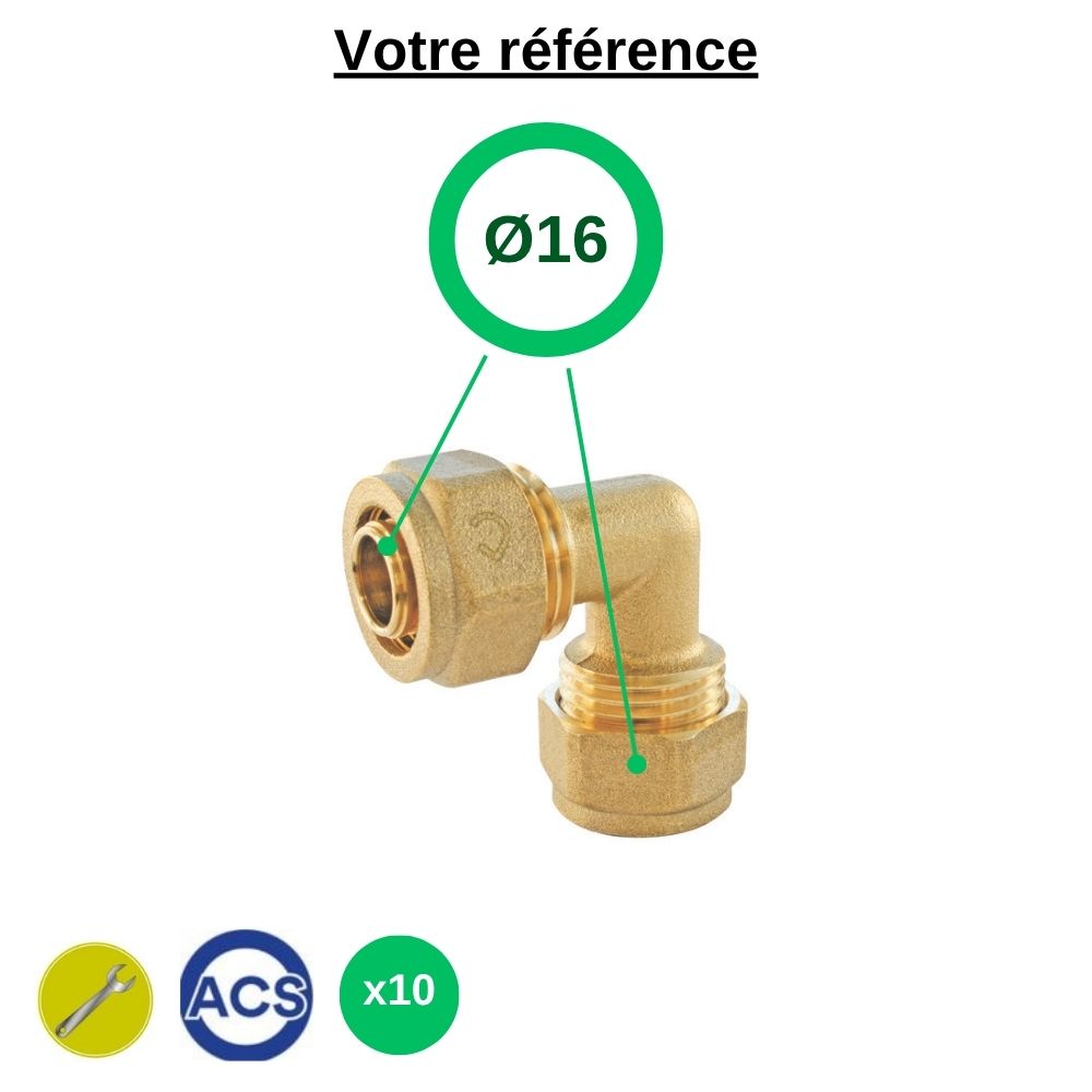 Lot de 10 coudes égaux PER à compression Ø16 - Somatherm