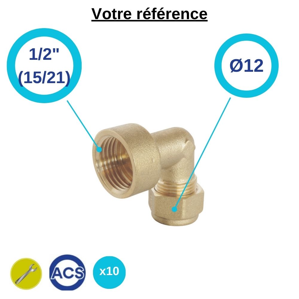 Lot de 10 coudes femelles PER à compression Ø12 - femelle 1/2'' (15/21) - Somatherm