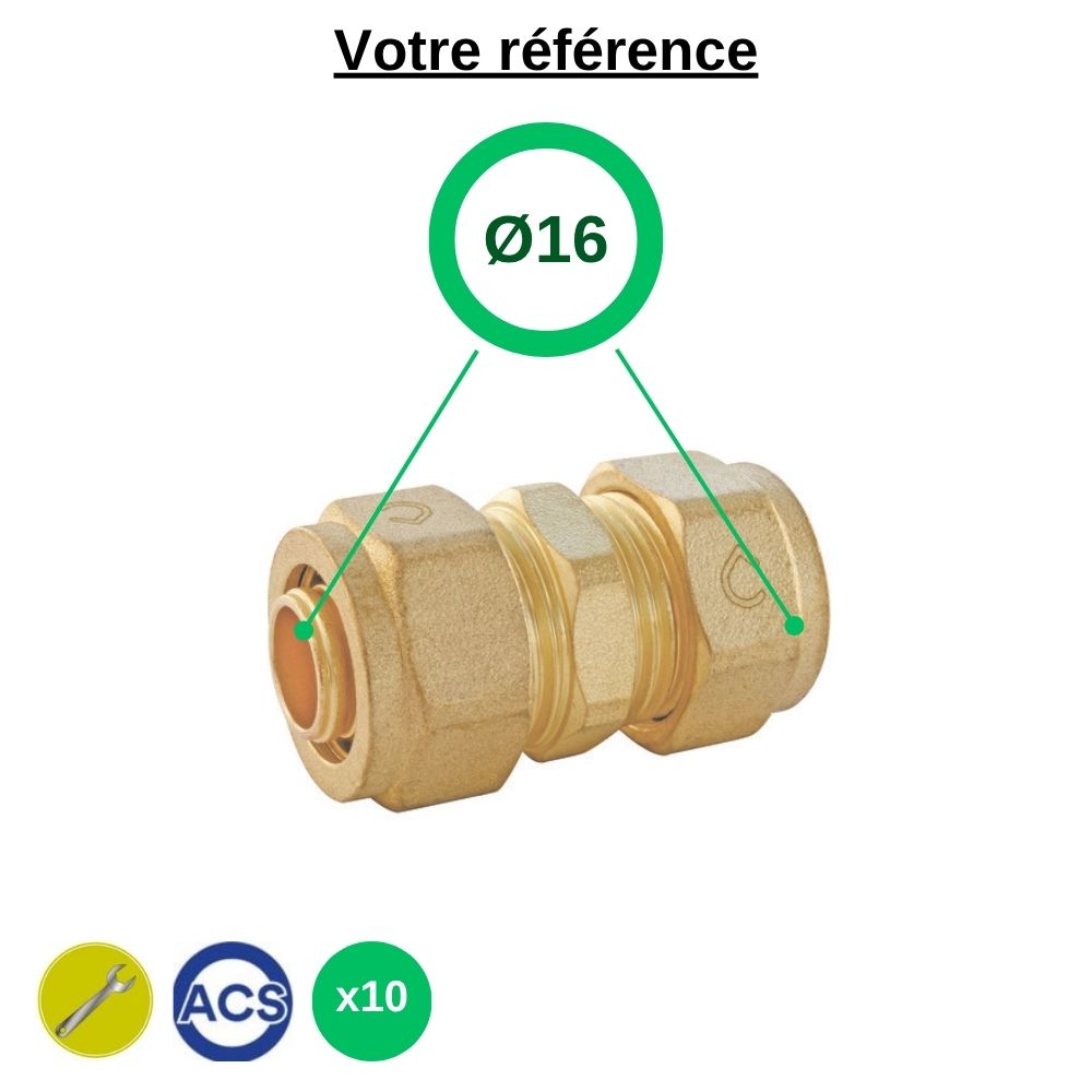 Lot de 10 raccords union PER à compression - droit égal Ø16 - Somatherm