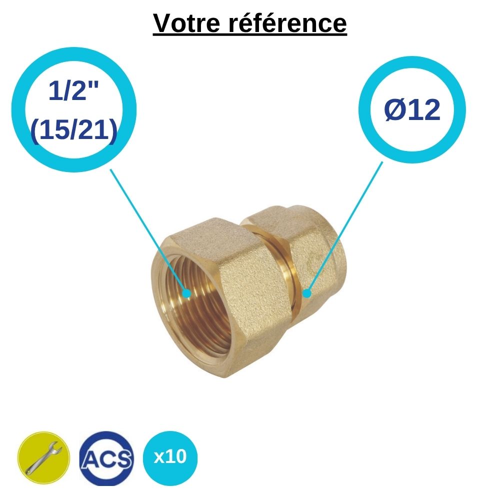 Lot de 10 raccords PER droits à compression Ø12 - femelle 1/2'' (15/21) - Somatherm