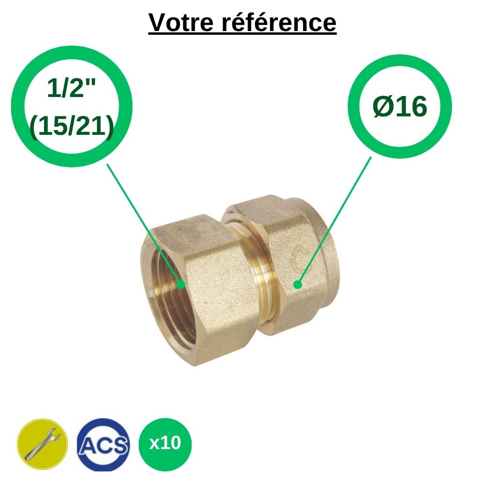 Lot de 10 raccords PER droits à compression Ø16 - femelle 1/2'' (15/21) - Somatherm