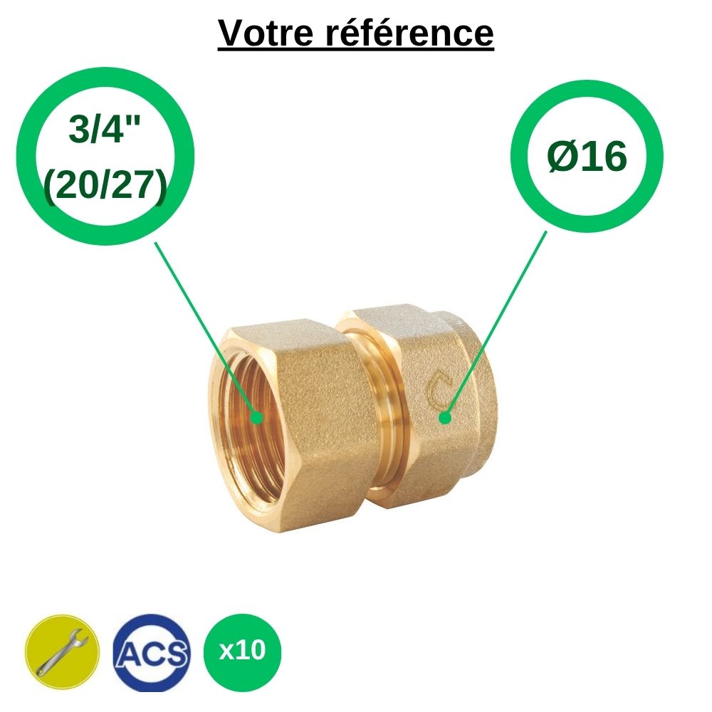 Lot de 10 raccords PER droits à compression Ø16 - femelle 3/4'' (20/27) - Somatherm